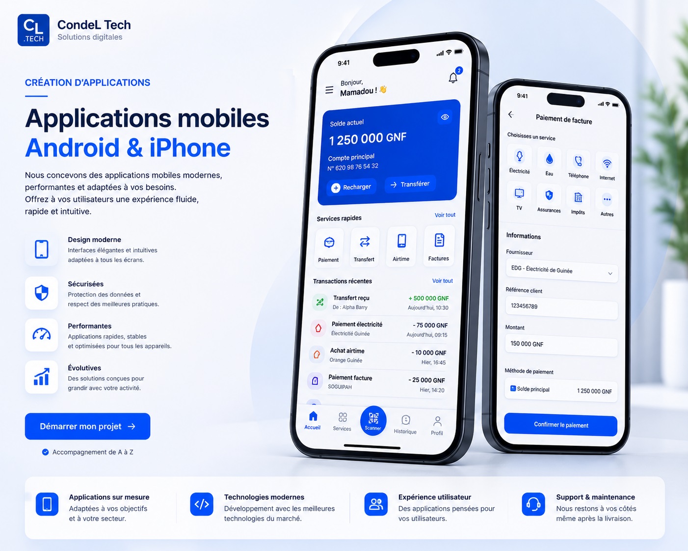Creation d'applications mobiles Android et iPhone en Guinee